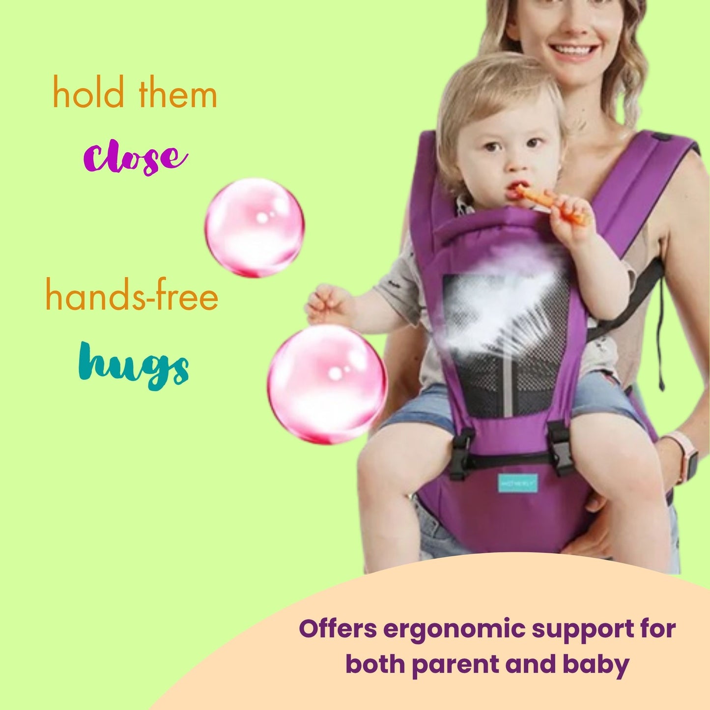 Newborn Baby Carrier/Adjustable Hands Free 4 in 1 Baby Kangaroo Carrier | Multiple Carry Positions - Front, Back, Hip - Comfortable & Adjustable with Safety Belt and Buckle Straps (Purple)