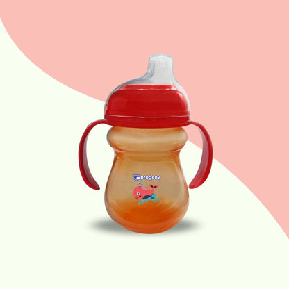 Silicone Classic Soft Spout Cup with Handles | 240ml | 6m+ | Anti-Spill | Soft Silicone Spout | BPA Free| Red