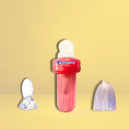 Food Feeder/Nibbler | Two in One | 90ml Capacity for Babies 4M+ | Premium Soft Silicone Food Grade BPA Free, Infant, Kids (Red)