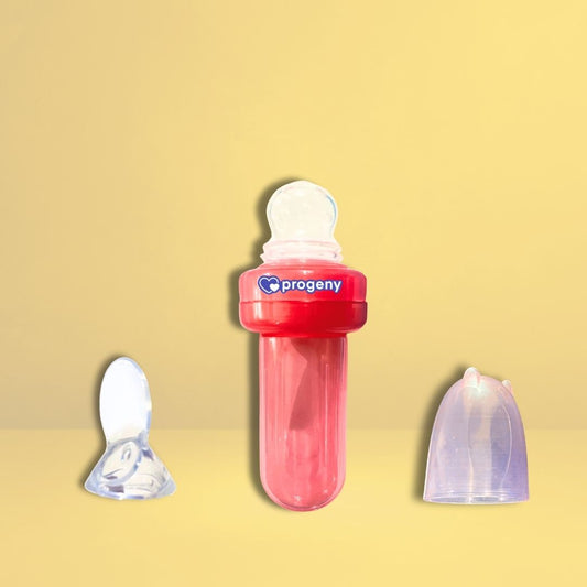 Food Feeder/Nibbler | Two in One | 90ml Capacity for Babies 4M+ | Premium Soft Silicone Food Grade BPA Free, Infant, Kids (Red)