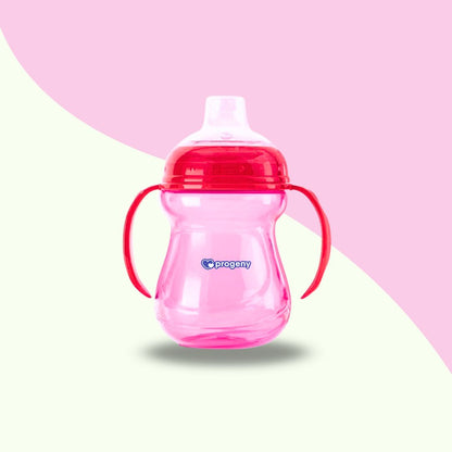 Silicone Classic Soft Spout Cup with Handles | 240ml | 6m+ | Anti-Spill | Soft Silicone Spout | BPA Free| Pink