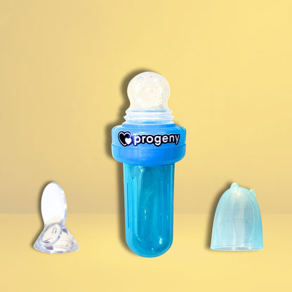 Food Feeder/Nibbler | Two in One | 90ml Capacity for Babies 4M+ | Premium Soft Silicone Food Grade BPA Free, Infant, Kids (Blue)
