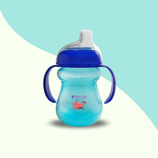 Silicone Classic Soft Spout Cup with Handles | 240ml | 6m+ | Anti-Spill | Soft Silicone Spout | BPA Free| Deep Blue