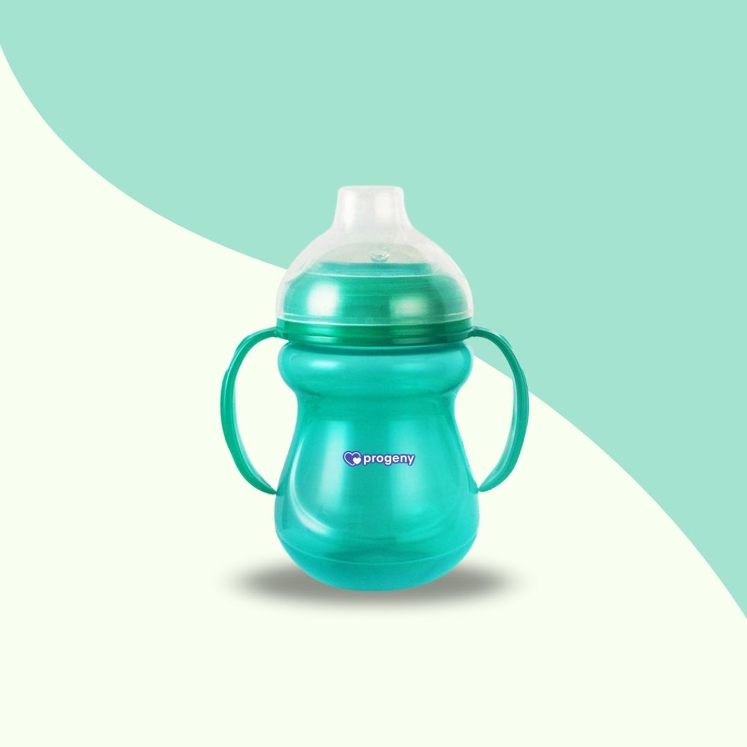 Silicone Classic Soft Spout Cup with Handles | 240ml | 6m+ | Anti-Spill | Soft Silicone Spout | BPA Free| Green