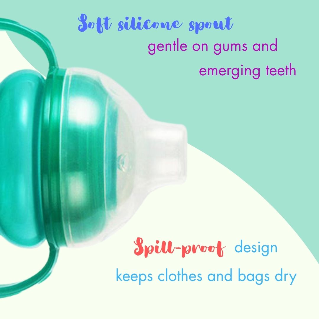 Silicone Classic Soft Spout Cup with Handles | 240ml | 6m+ | Anti-Spill | Soft Silicone Spout | BPA Free| Green