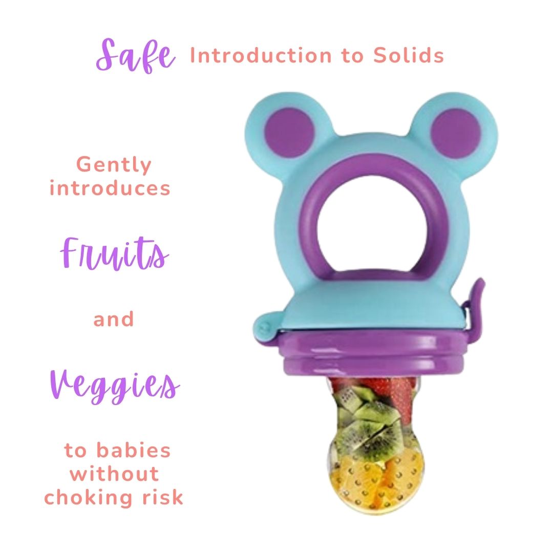 Pacifier Fruit Feeder Soft Silicone Fruit & Veggie Feeder for Babies | Mickey Chewing Teether | Hygienic, BPA-Free Pacifier for Infants 3+ Months (Violet Blue))