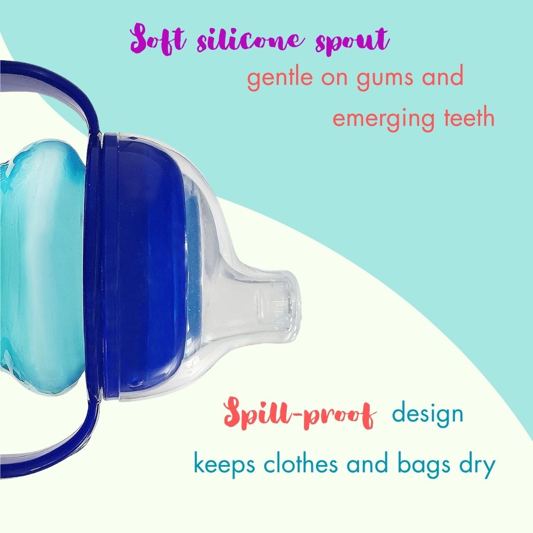 Silicone Classic Soft Spout Cup with Handles | 240ml | 6m+ | Anti-Spill | Soft Silicone Spout | BPA Free| Deep Blue