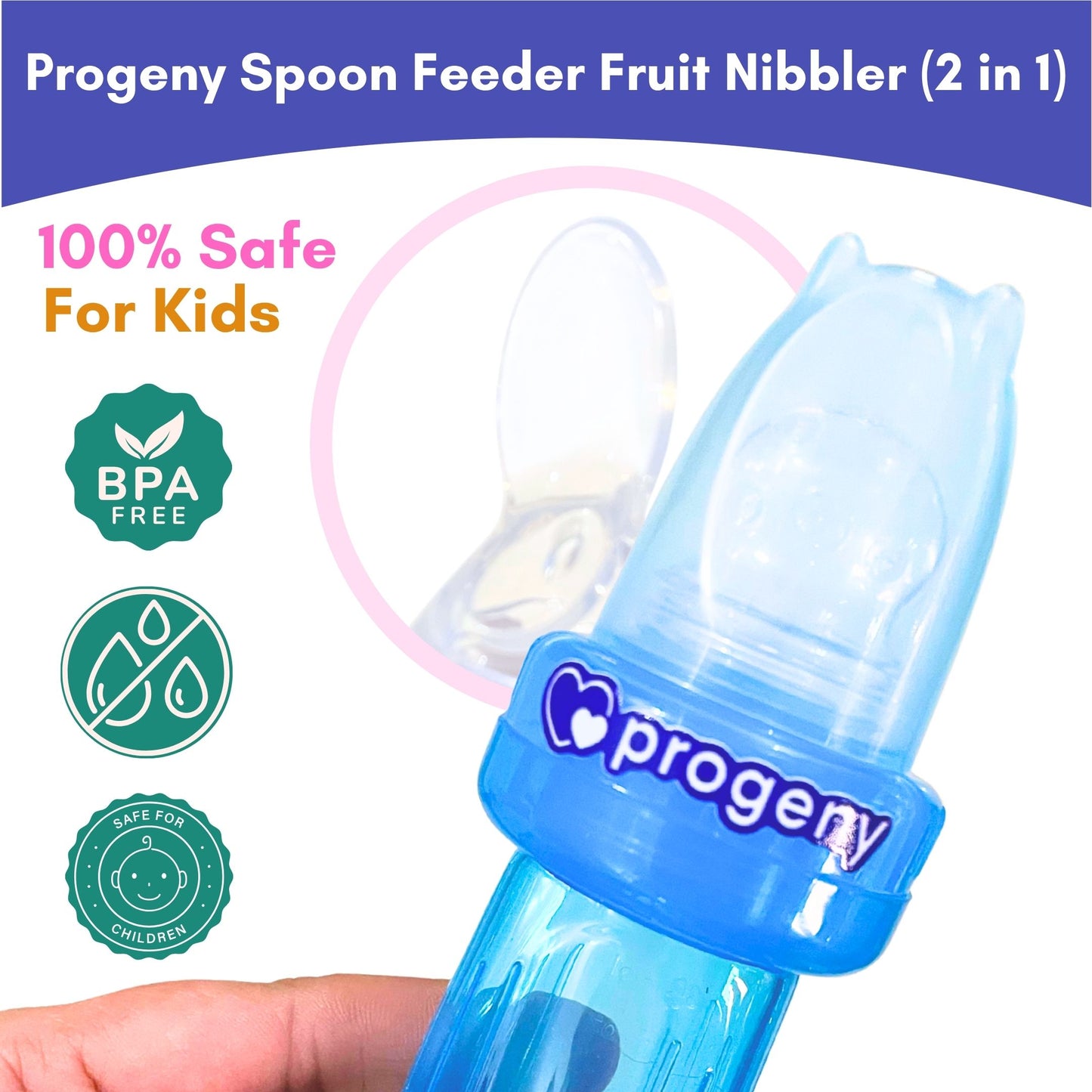 Food Feeder/Nibbler | Two in One | 90ml Capacity for Babies 4M+ | Premium Soft Silicone Food Grade BPA Free, Infant, Kids (Blue)