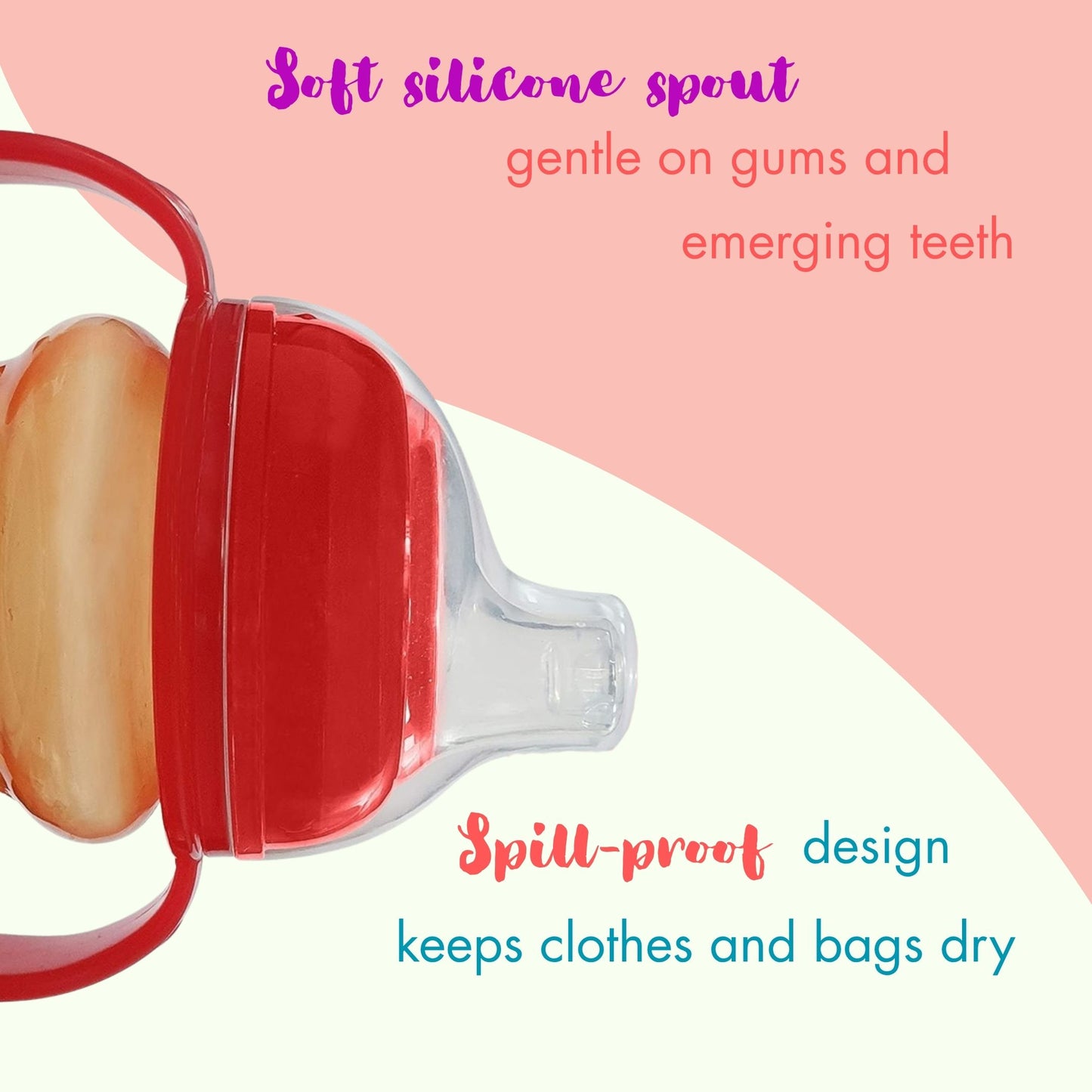 Silicone Classic Soft Spout Cup with Handles | 240ml | 6m+ | Anti-Spill | Soft Silicone Spout | BPA Free| Red