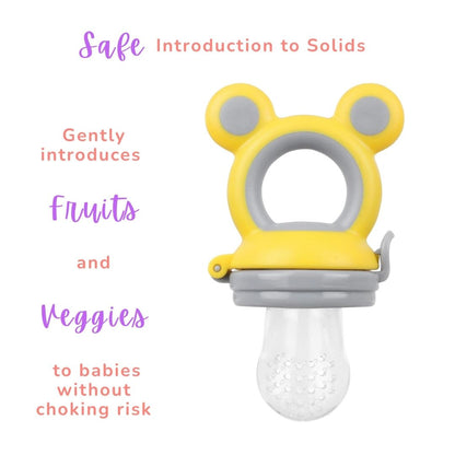 Pacifier Fruit Feeder Soft Silicone Fruit & Veggie Feeder for Babies | Mickey Chewing Teether | Hygienic, BPA-Free Pacifier for Infants 3+ Months (Lemoney Grey)