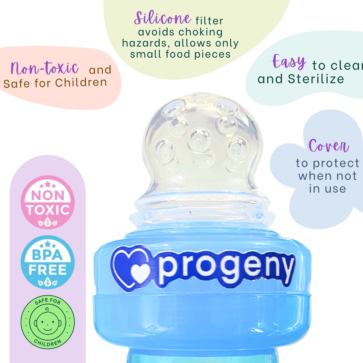 Food Feeder/Nibbler | Two in One | 90ml Capacity for Babies 4M+ | Premium Soft Silicone Food Grade BPA Free, Infant, Kids (Blue)