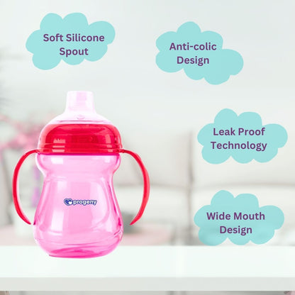 Silicone Classic Soft Spout Cup with Handles | 240ml | 6m+ | Anti-Spill | Soft Silicone Spout | BPA Free| Pink