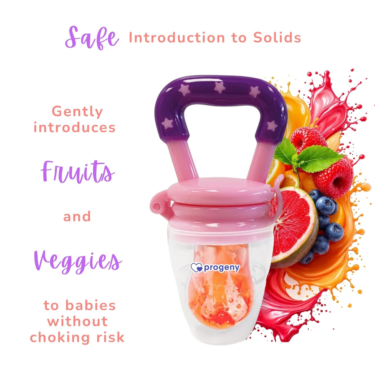 Silicone Fruit/Food Nibbler, Soft Pacifier/Feeder Teether for Baby with Extra Mesh, For Infants (Berry Purple)