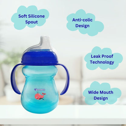 Silicone Classic Soft Spout Cup with Handles | 240ml | 6m+ | Anti-Spill | Soft Silicone Spout | BPA Free| Deep Blue