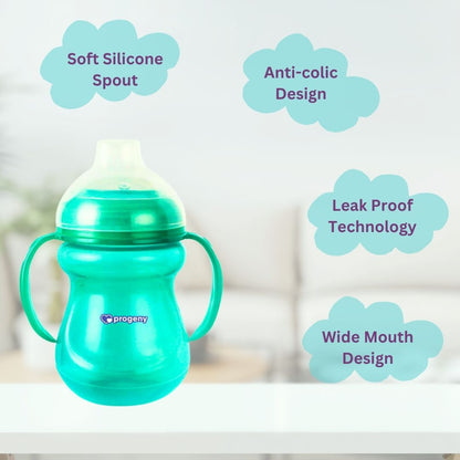 Silicone Classic Soft Spout Cup with Handles | 240ml | 6m+ | Anti-Spill | Soft Silicone Spout | BPA Free| Green