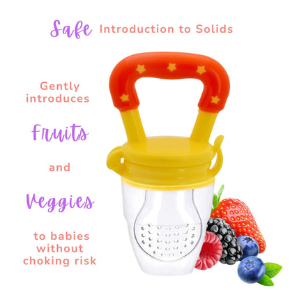 Silicone Fruit/Food Nibbler, Soft Pacifier/Feeder Teether for Baby with Extra Mesh, For Infants (Sunset)