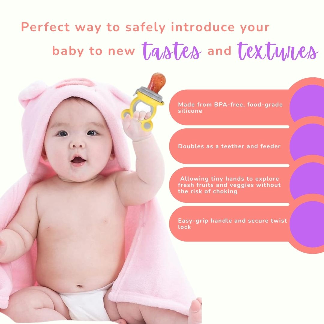 Pacifier Fruit Feeder Soft Silicone Fruit & Veggie Feeder for Babies | Mickey Chewing Teether | Hygienic, BPA-Free Pacifier for Infants 3+ Months (Lemoney Grey)