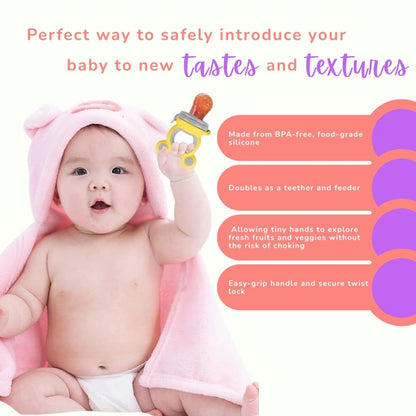 Pacifier Fruit Feeder Soft Silicone Fruit & Veggie Feeder for Babies | Mickey Chewing Teether | Hygienic, BPA-Free Pacifier for Infants 3+ Months (Lemoney Grey)