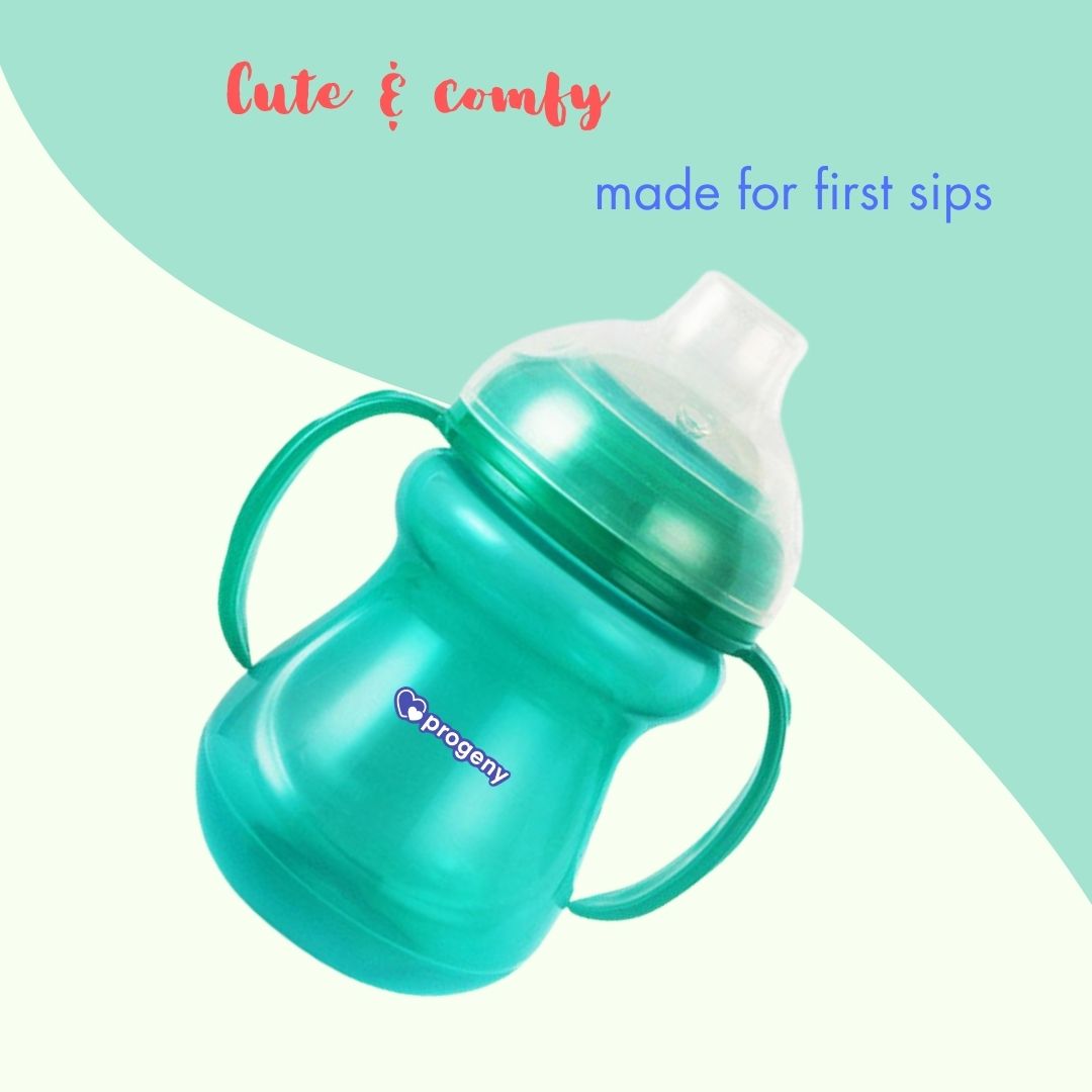 Silicone Classic Soft Spout Cup with Handles | 240ml | 6m+ | Anti-Spill | Soft Silicone Spout | BPA Free| Green