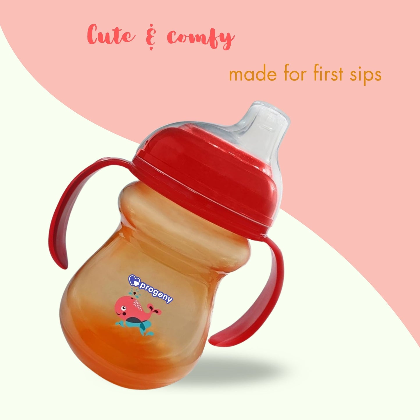 Silicone Classic Soft Spout Cup with Handles | 240ml | 6m+ | Anti-Spill | Soft Silicone Spout | BPA Free| Red