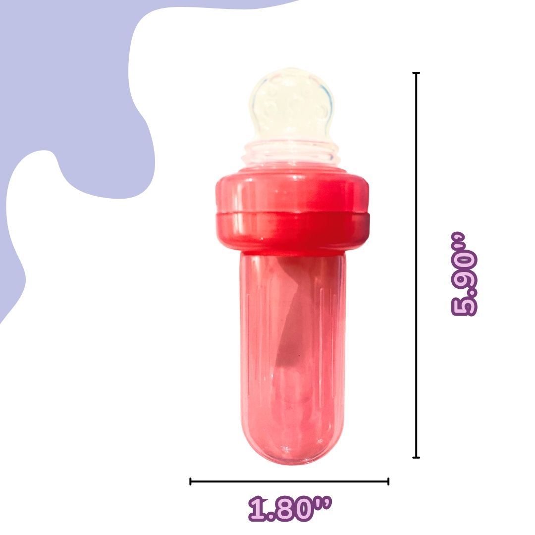 Food Feeder/Nibbler | Two in One | 90ml Capacity for Babies 4M+ | Premium Soft Silicone Food Grade BPA Free, Infant, Kids (Red)