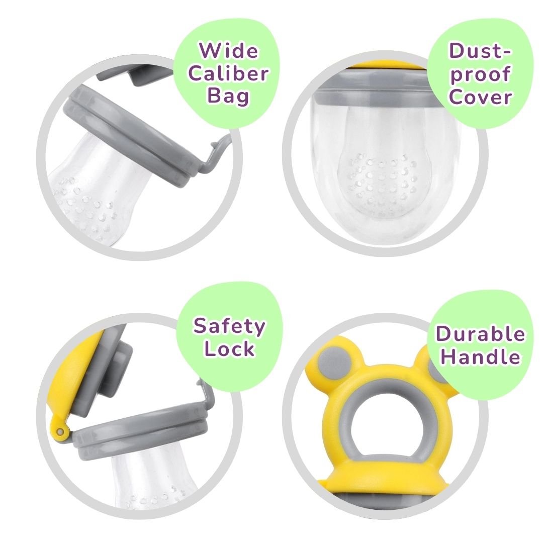 Pacifier Fruit Feeder Soft Silicone Fruit & Veggie Feeder for Babies | Mickey Chewing Teether | Hygienic, BPA-Free Pacifier for Infants 3+ Months (Lemoney Grey)