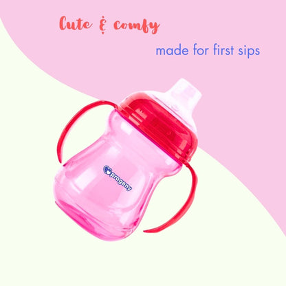 Silicone Classic Soft Spout Cup with Handles | 240ml | 6m+ | Anti-Spill | Soft Silicone Spout | BPA Free| Pink