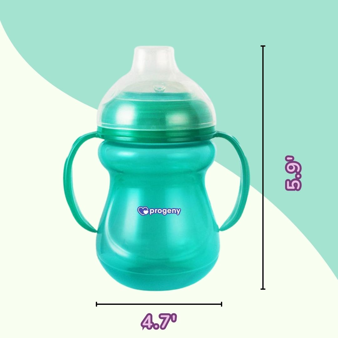 Silicone Classic Soft Spout Cup with Handles | 240ml | 6m+ | Anti-Spill | Soft Silicone Spout | BPA Free| Green