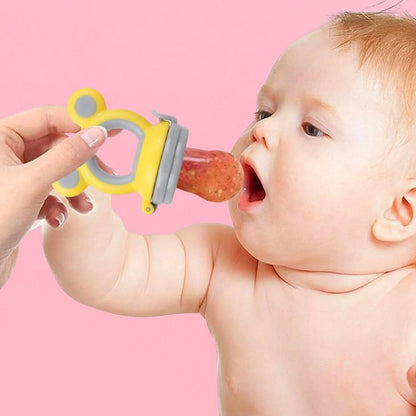 Pacifier Fruit Feeder Soft Silicone Fruit & Veggie Feeder for Babies | Mickey Chewing Teether | Hygienic, BPA-Free Pacifier for Infants 3+ Months (Lemoney Grey)