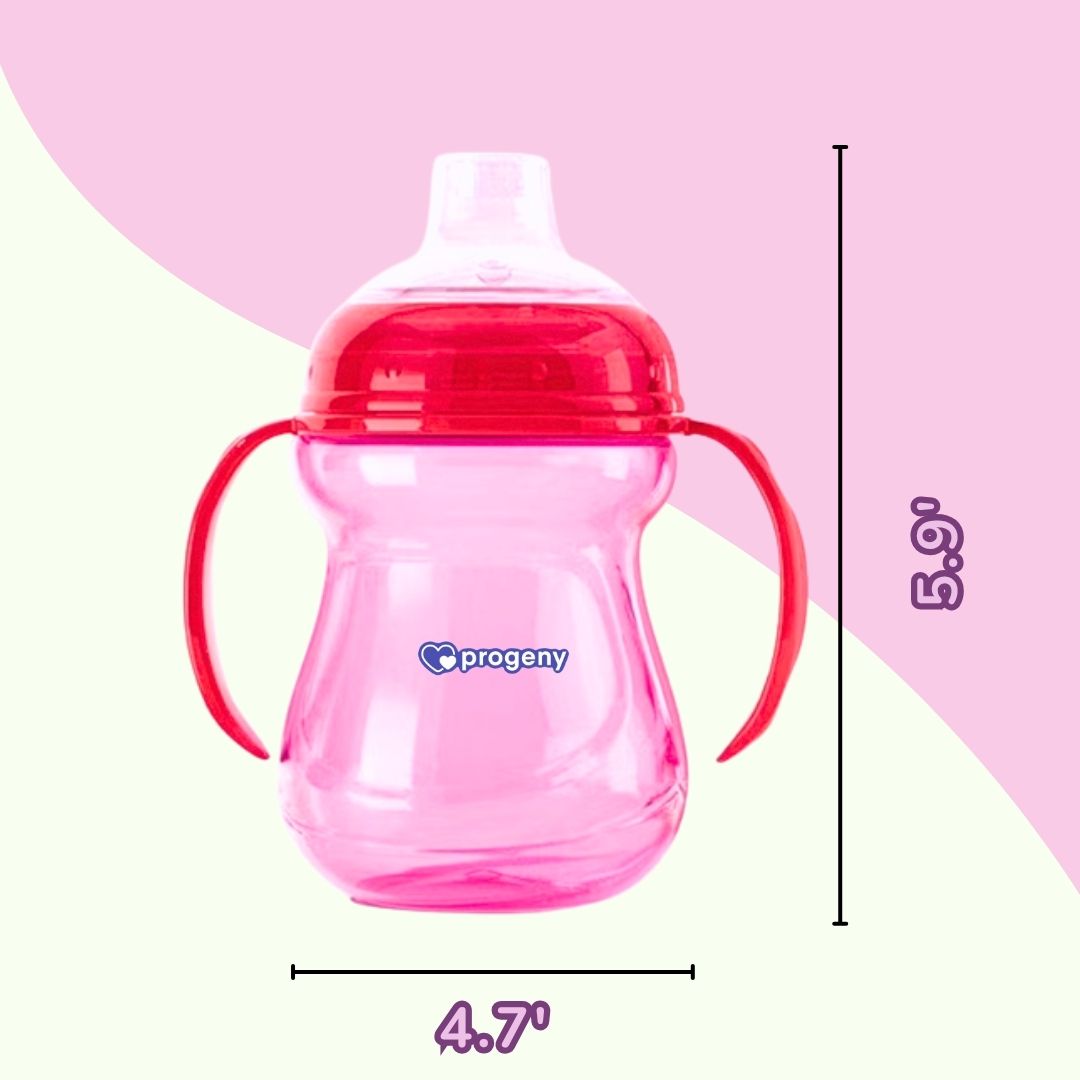 Silicone Classic Soft Spout Cup with Handles | 240ml | 6m+ | Anti-Spill | Soft Silicone Spout | BPA Free| Pink