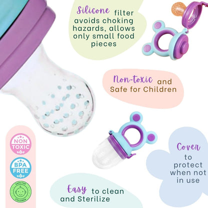 Pacifier Fruit Feeder Soft Silicone Fruit & Veggie Feeder for Babies | Mickey Chewing Teether | Hygienic, BPA-Free Pacifier for Infants 3+ Months (Violet Blue))