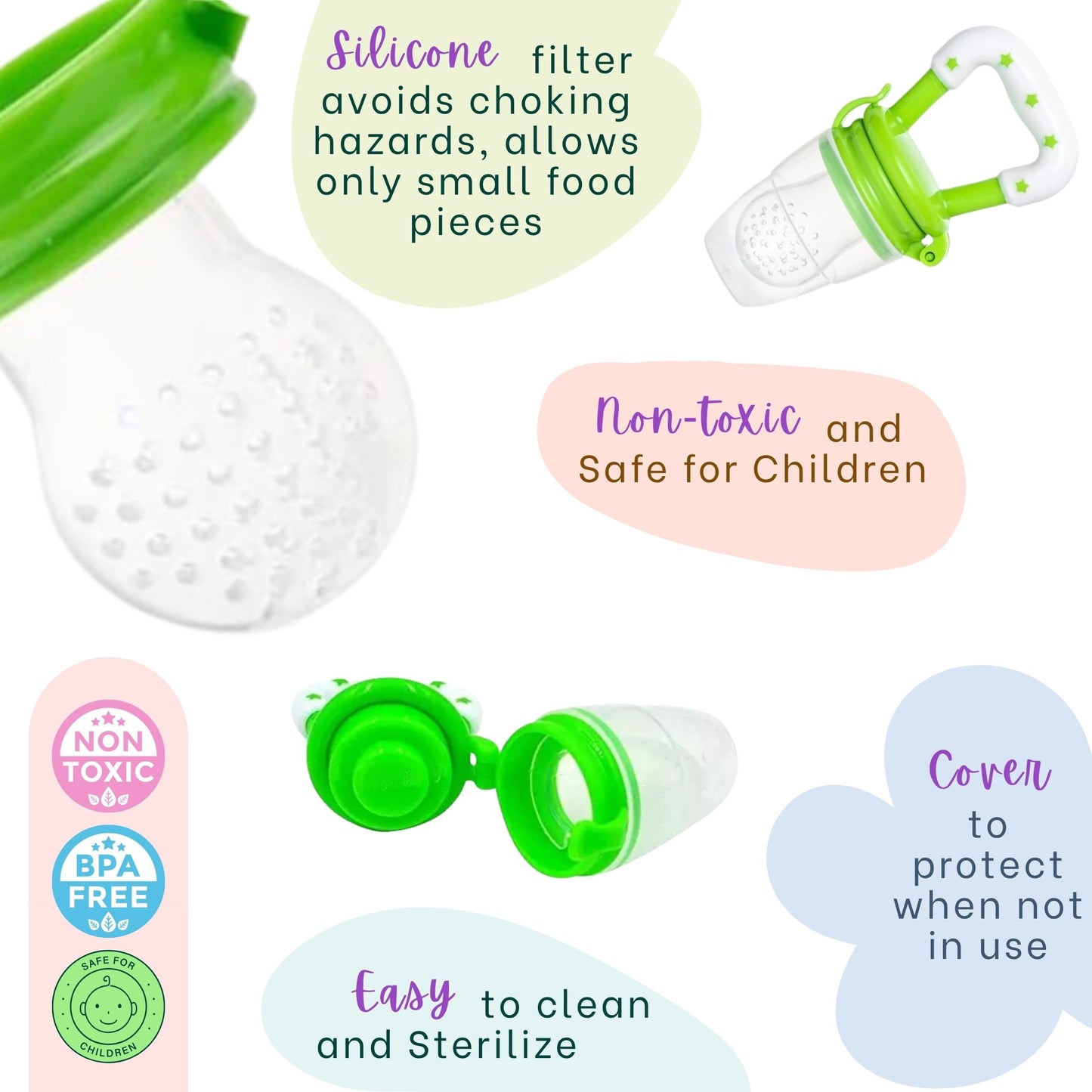Silicone Fruit/Food Nibbler, Soft Pacifier/Feeder Teether for Baby with Extra Mesh, For Infants (Leafy Green)