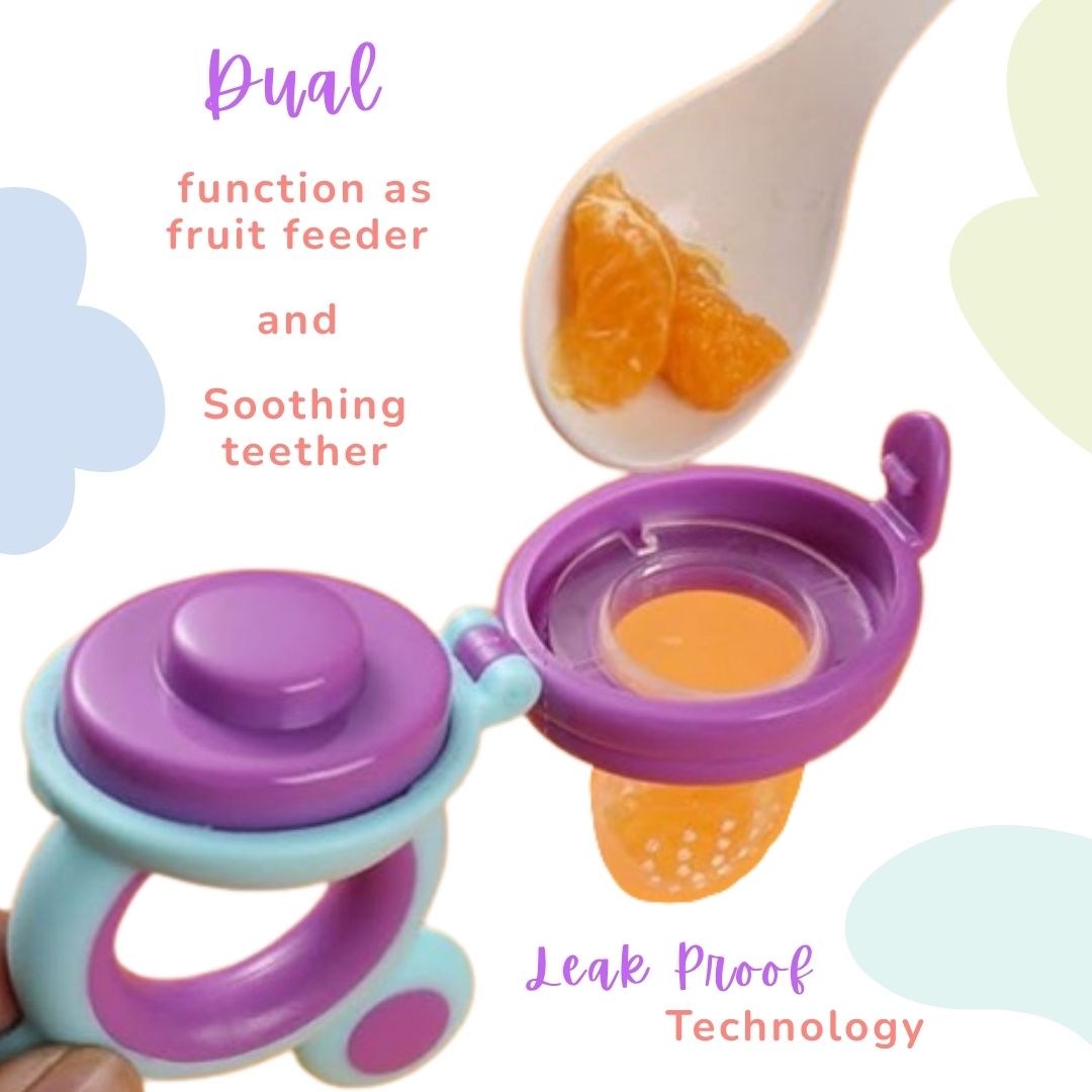 Pacifier Fruit Feeder Soft Silicone Fruit & Veggie Feeder for Babies | Mickey Chewing Teether | Hygienic, BPA-Free Pacifier for Infants 3+ Months (Violet Blue))