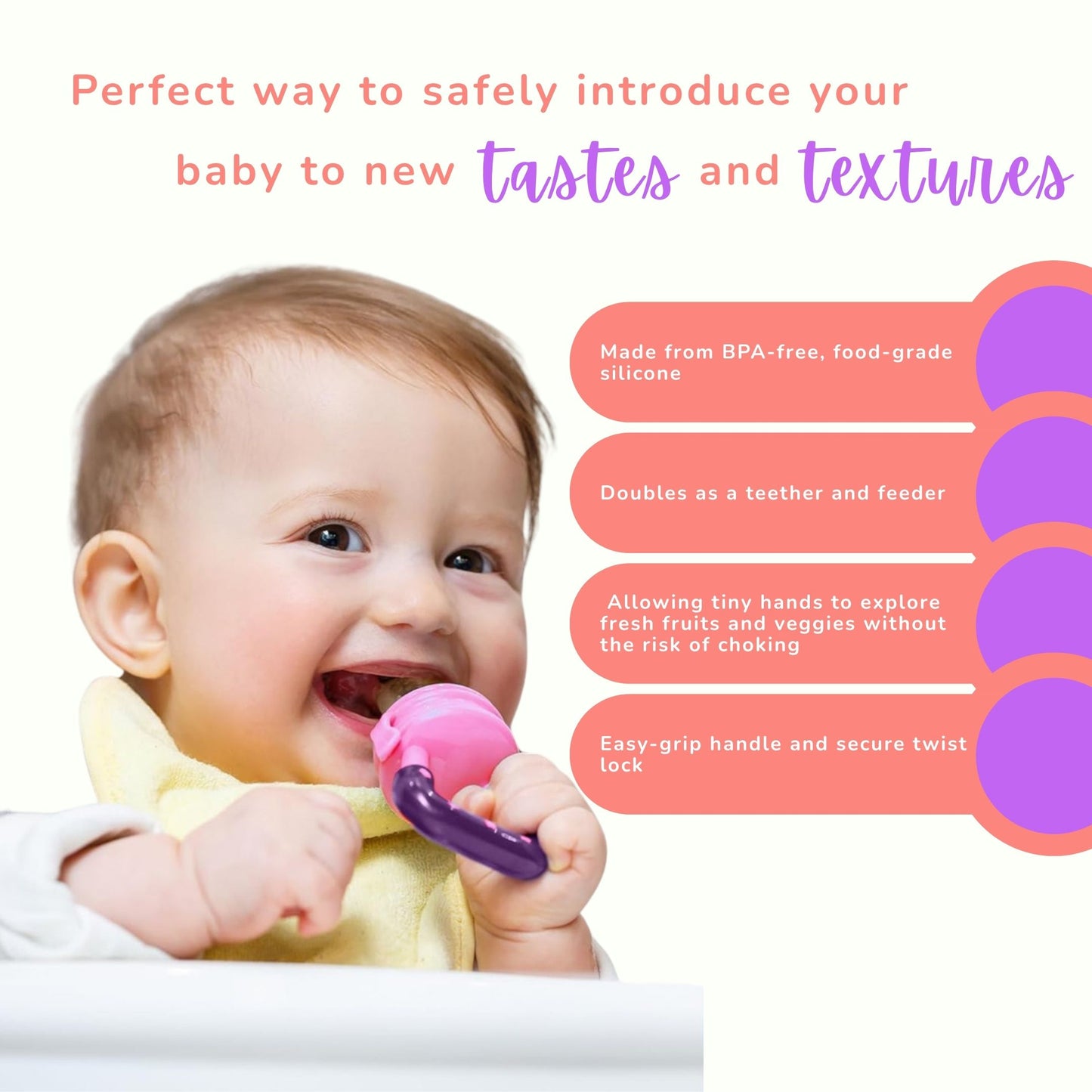 Silicone Fruit/Food Nibbler, Soft Pacifier/Feeder Teether for Baby with Extra Mesh, For Infants (Berry Purple)