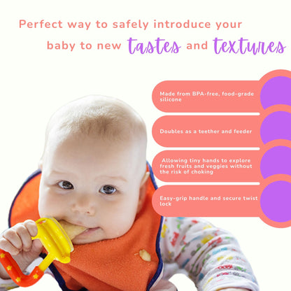 Silicone Fruit/Food Nibbler, Soft Pacifier/Feeder Teether for Baby with Extra Mesh, For Infants (Sunset)